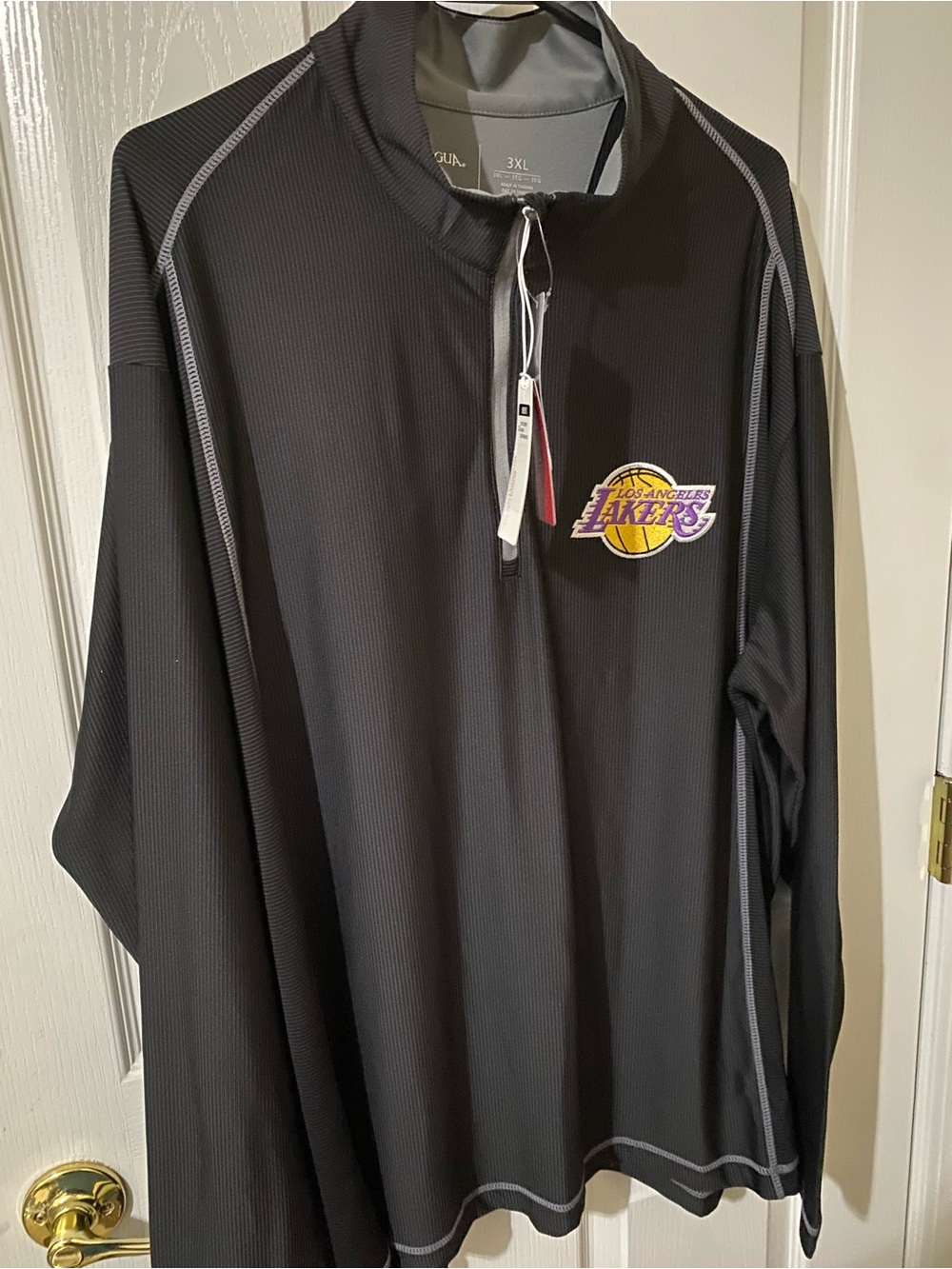 Antigua Mens Black Gray Striped Los Angeles Lakers 1/4 Zip Sweatshirt Size 3XL